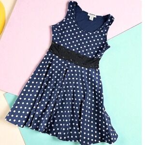 Vintage Wild Daisy Dress M Polka Dot Black Lace Waist Boho Cocktail Party Preppy